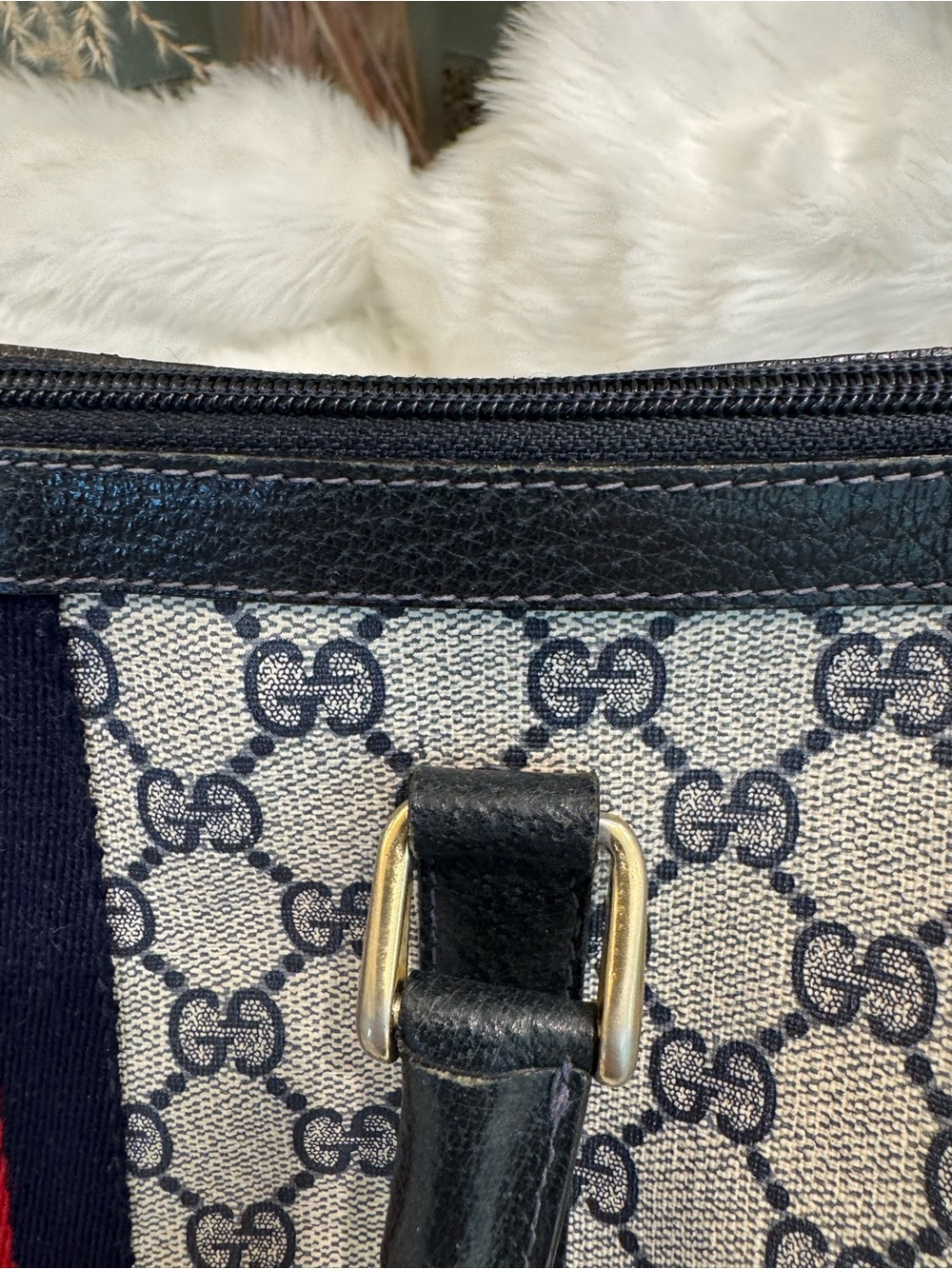 Gucci Blue and Red GG Supreme Satchel with Top Handles - Picture 14 of 15